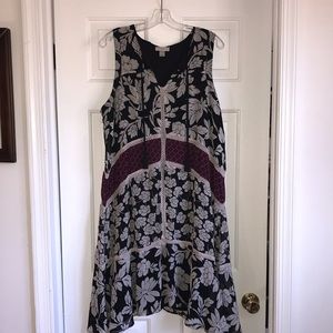 LOFT Black and White Floral Midi Dress